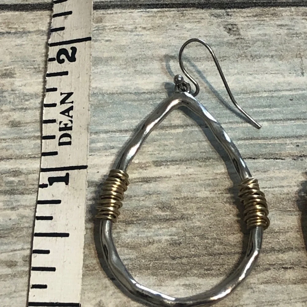 Teardrop Hammered‎ Artisan EARRINGS Silver Tone Gold Drop Dangle Hook 2